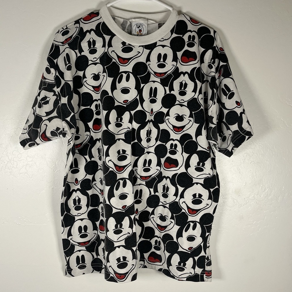 Vintage‎ J.G. Hook Mickey & Co. T-shirt Mickey Mouse Expressions AOP Large